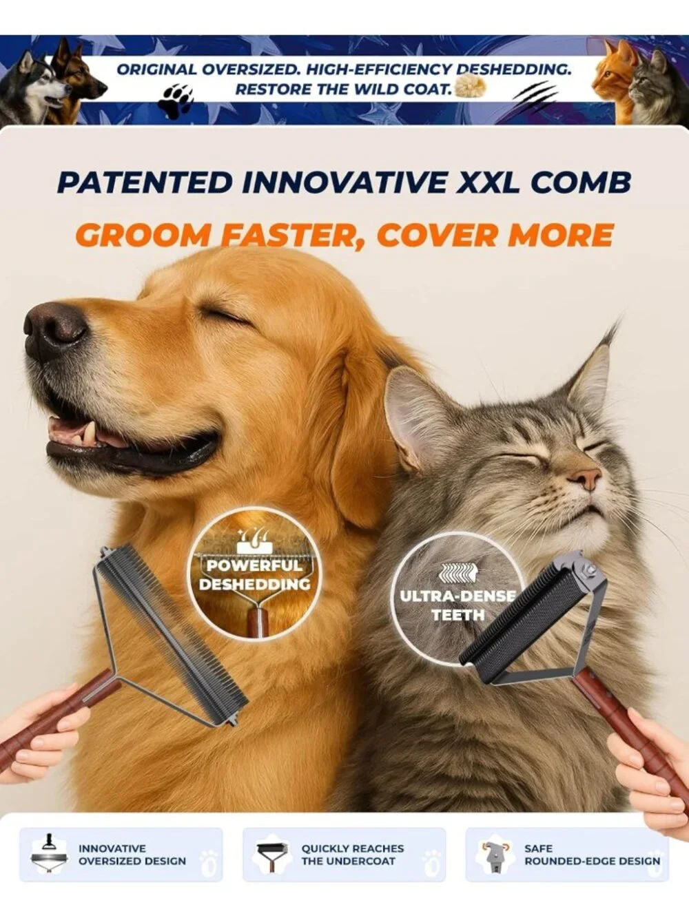 Undercoat Rake for Dogs & Cats | Shedding Brush & Dematting Comb for Pets
